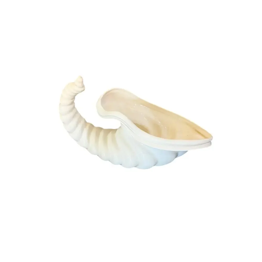 Vintage Atlantic Mold ivory Ceramic Cornucopia Vase Horn of Plenty 1970s